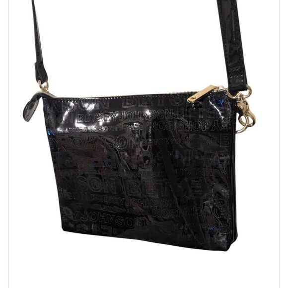Betsey Johnson Designer Chic Black Patent Leather Retro Flap Crossbody Bag EUC - Picture 3 of 8